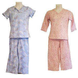 Intimate Essentials S 2‎ Pc Pajama Sets Pink Floral Blue Butterflies Summer PJs